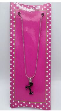 Initial “T” Pendant in Black with Silver Polka Dots on a Silver-tone Chain